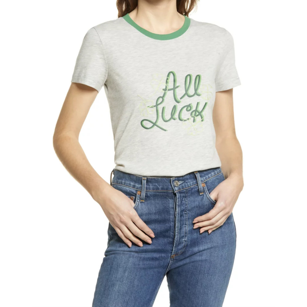 HALOGEN All Luck Graphic Tee Grey Heather Size XXS T-shirt
